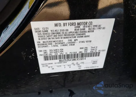 2021 Ford Ecosport Se из США, поврежденный, VIN MAJ3S2GE5MC455814